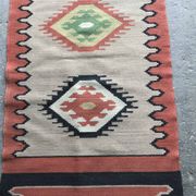 Mid-Century brown runner rug in flatweave kilim fabric, geometric patterns 127x59 cm