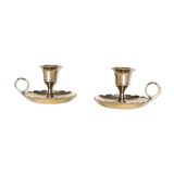 Duo of rat candlesticks in gilded brass