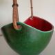 Leon elchinger soufflenheim - red and green ceramic fruit basket with handle