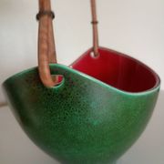 Leon elchinger soufflenheim - panier à fruits céramique rouge vert & anse