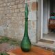 Large decorative vintage green glass carafe/bottle with relief – H57 cm
