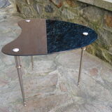 Side table black glass top and metal base