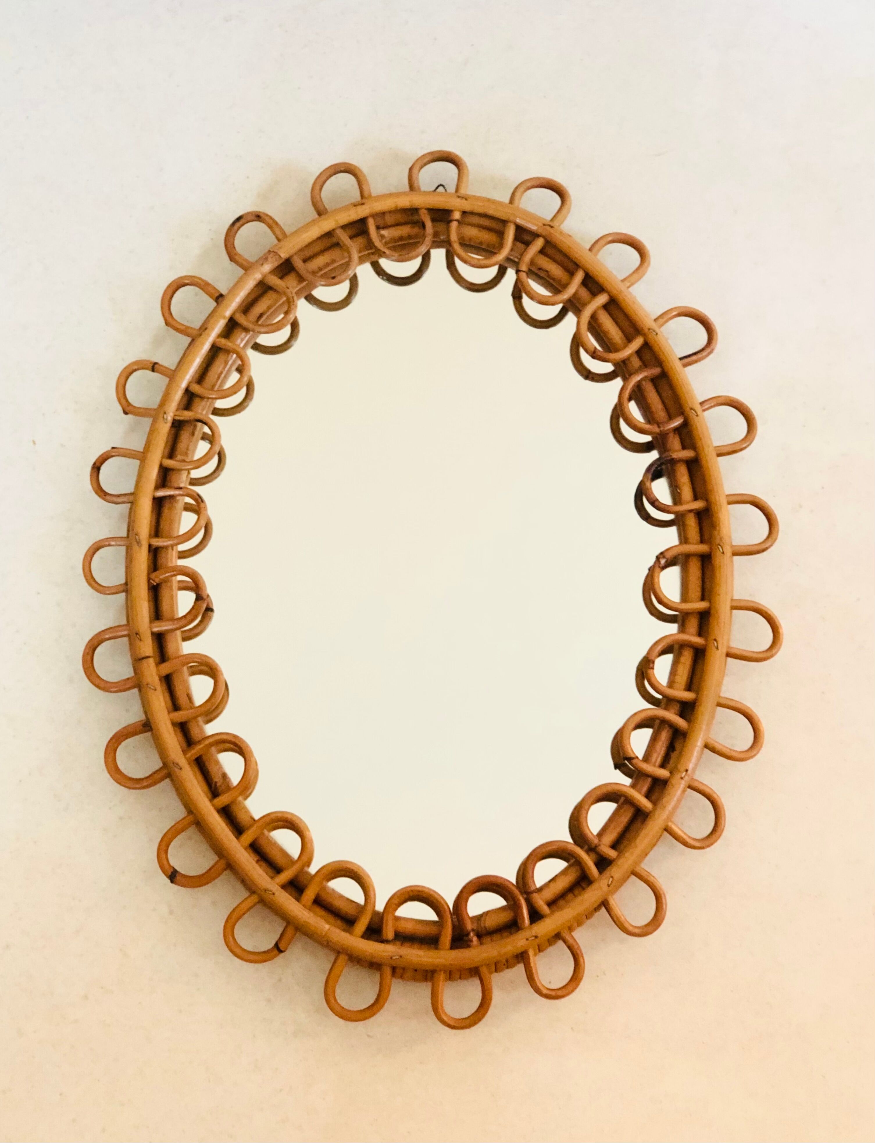 Medium size rattan mirror, Italy 60s