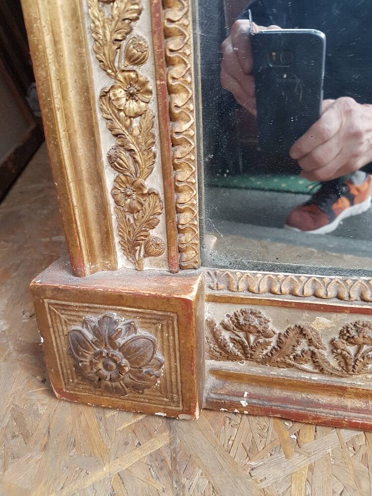 Miroir dore et rechampi en gris d'epoque louis xvi