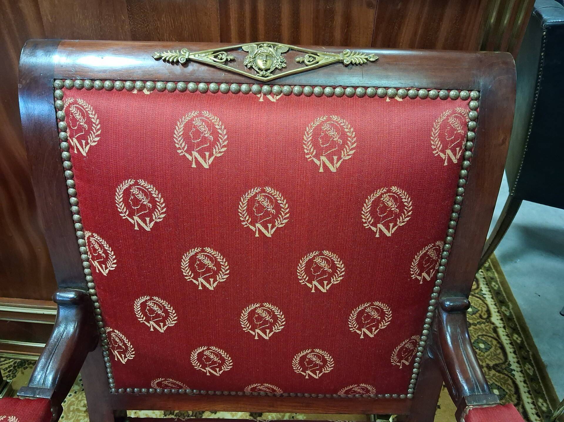 Pair of Empire period armchairs in mahogany with Napoleonic emblems - 19th century