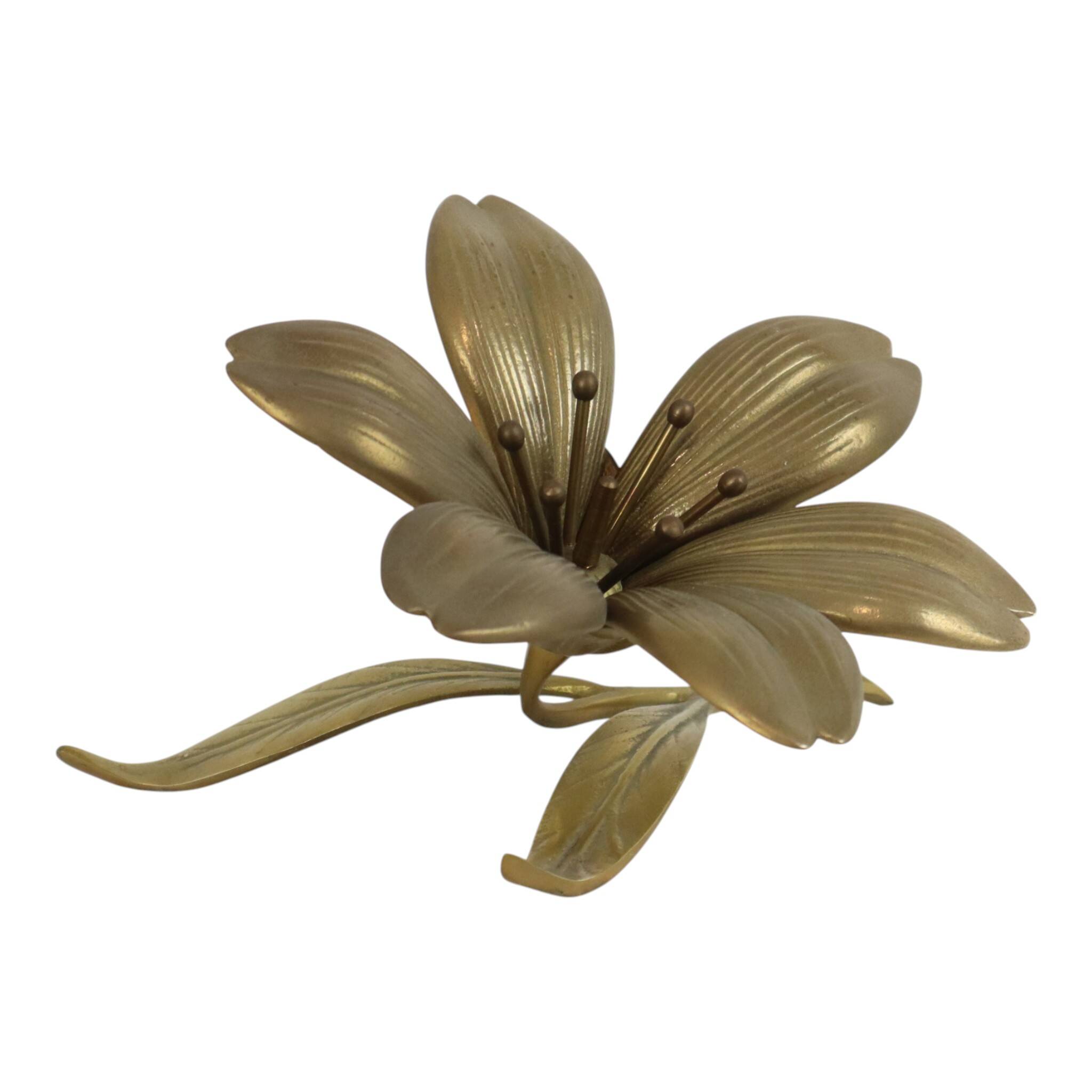 Mid-Century Brass Lily Flower Sculpture Figurine Ashtray