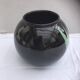 Black Ceramic Round Vase with Flower and Paradise Bird Design, 1970s Vintage
