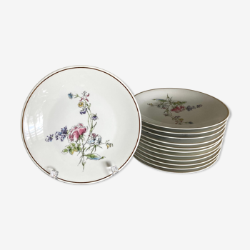 12 Limoges porcelain dessert plates Charles Ahrenfeldt floral decoration