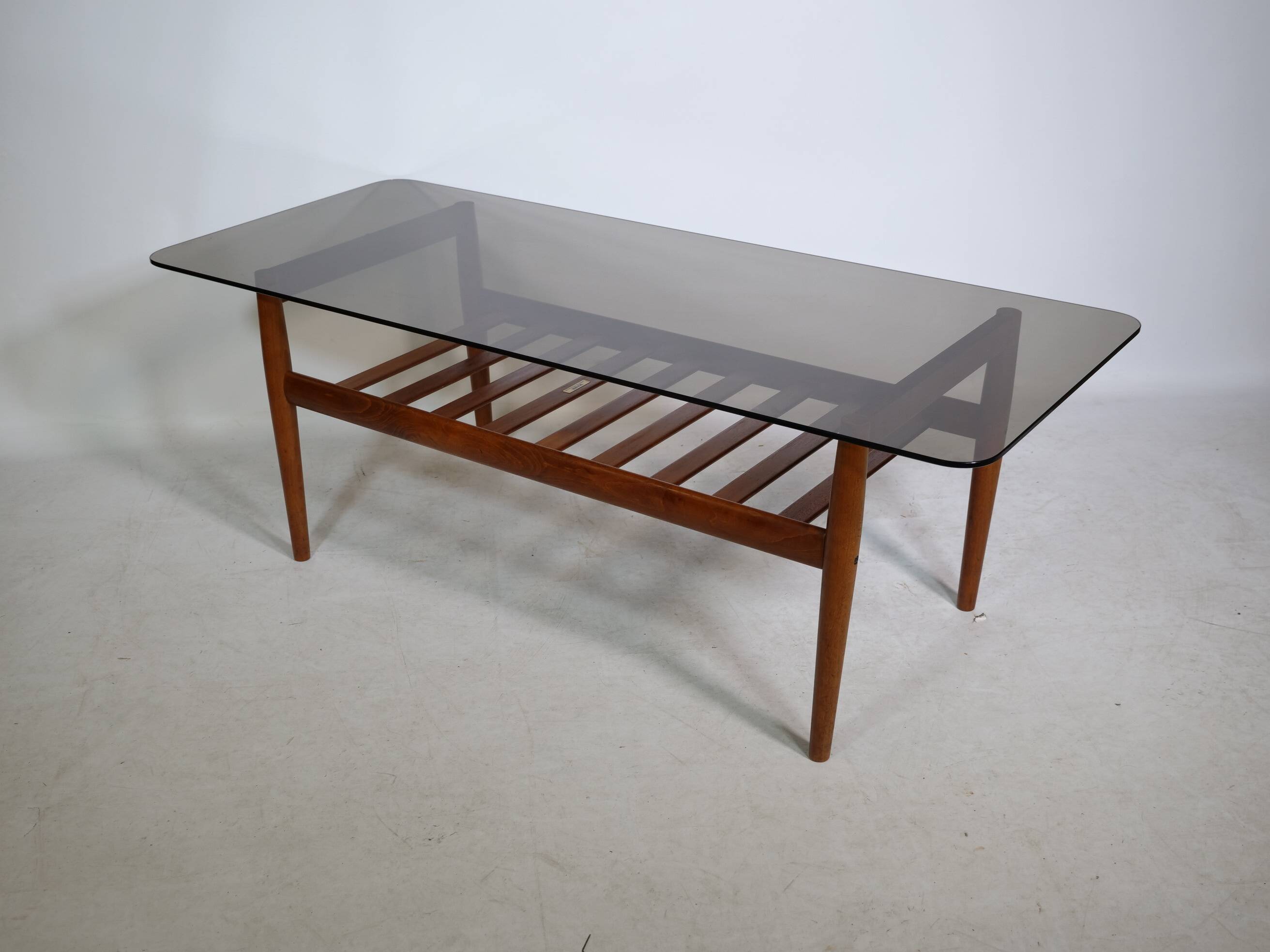 Mid-Century Design Teak Coffee Table with Smoked Glass by Möbel Mann, 1960s