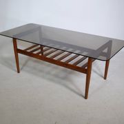 Mid-Century Design Teak Coffee Table with Smoked Glass by Möbel Mann, 1960s