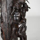 African carved ebony lamp, "Hunters, buffalo and crocodile"