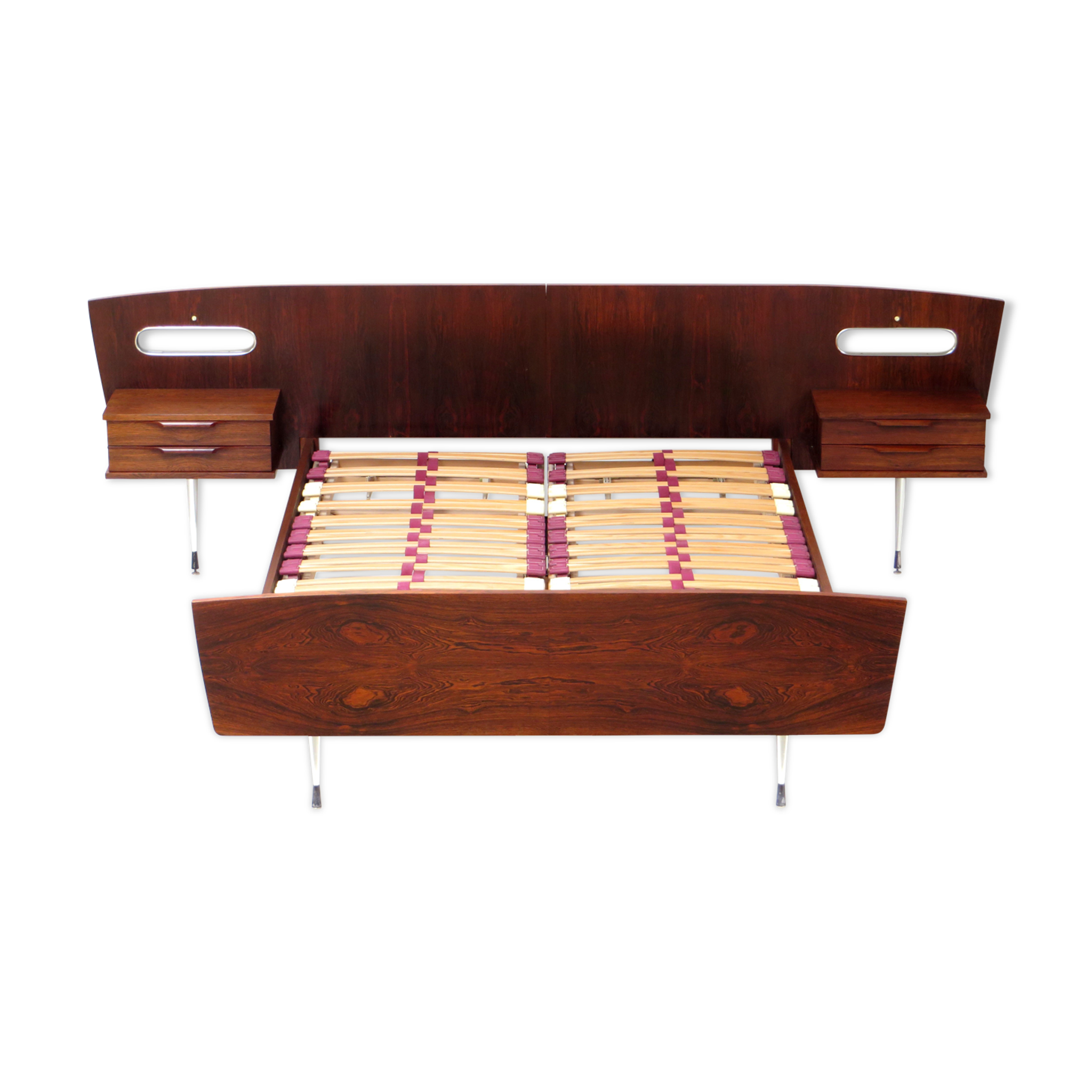 Mid century modern double bed with nightstands made of high quality rio rosewood, 1960s