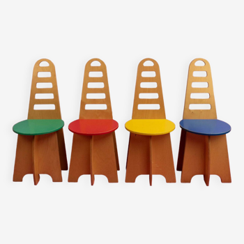 Set of 4 vintage chairs with colored seats