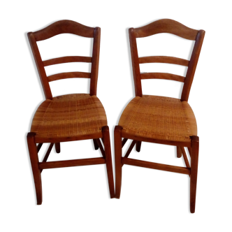 Duo de chaises bois et osier tressé