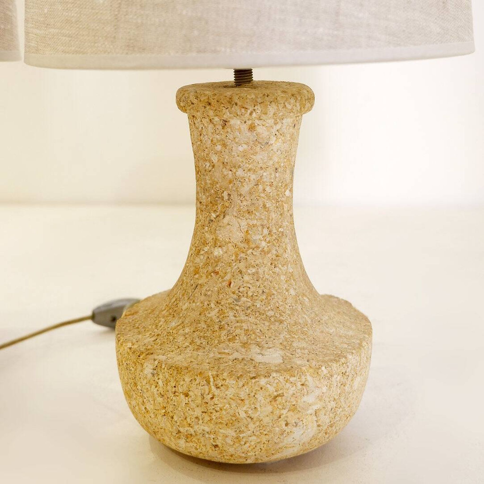 Pair of French stone lamps, 1970s - New linen lampshade