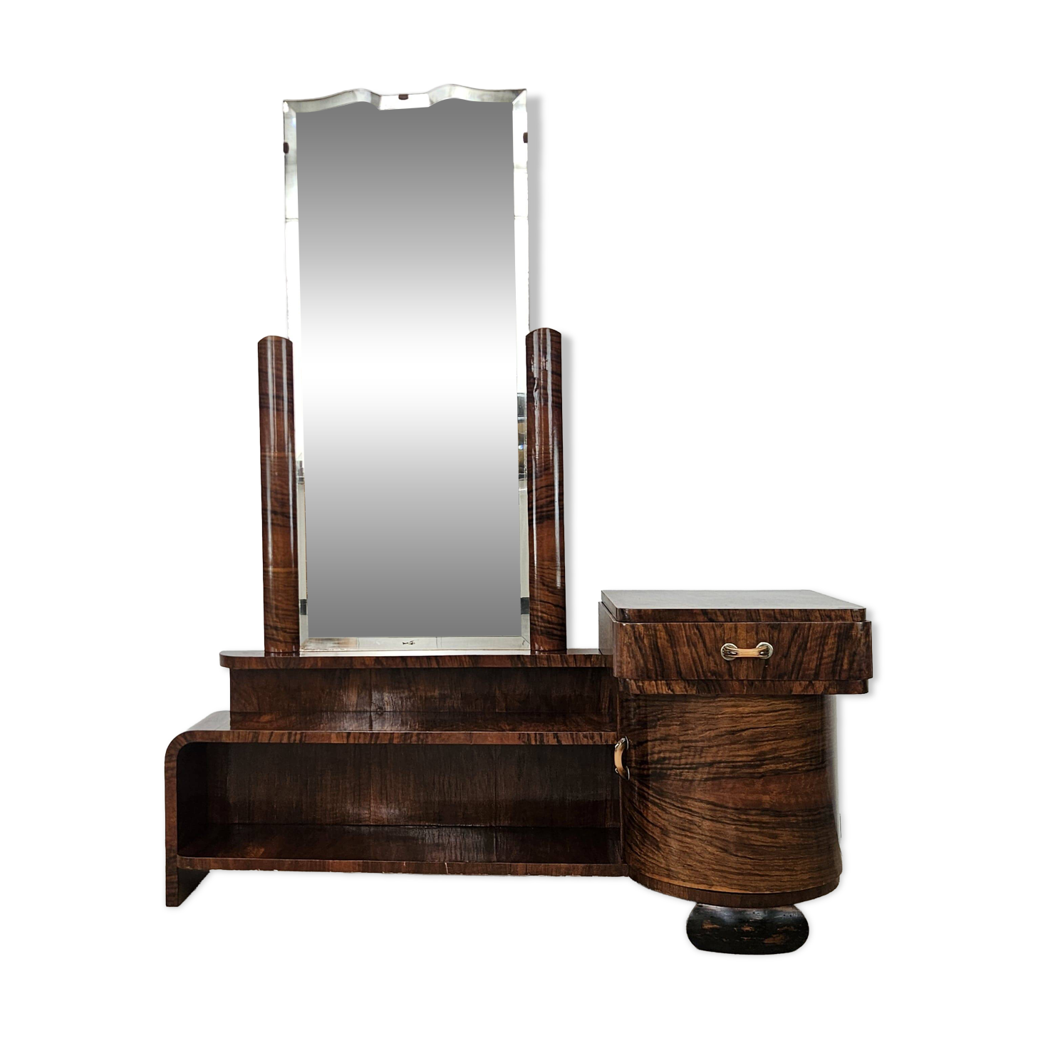 Art Decò dressing table in walnut root with mirror