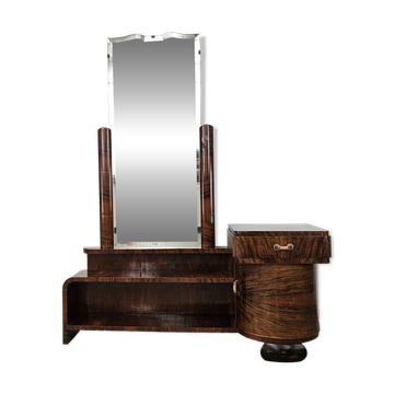 Art Deco dressing table in walnut root with mirror
