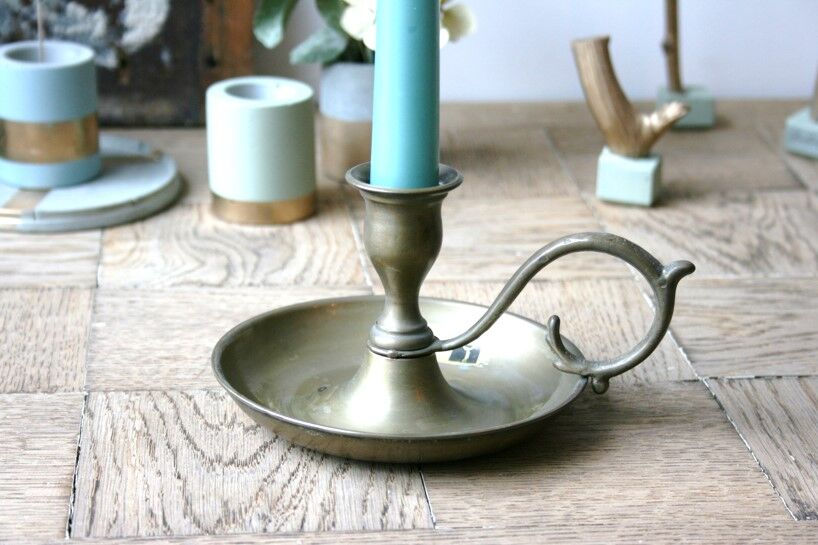 Copper hand-held candlestick