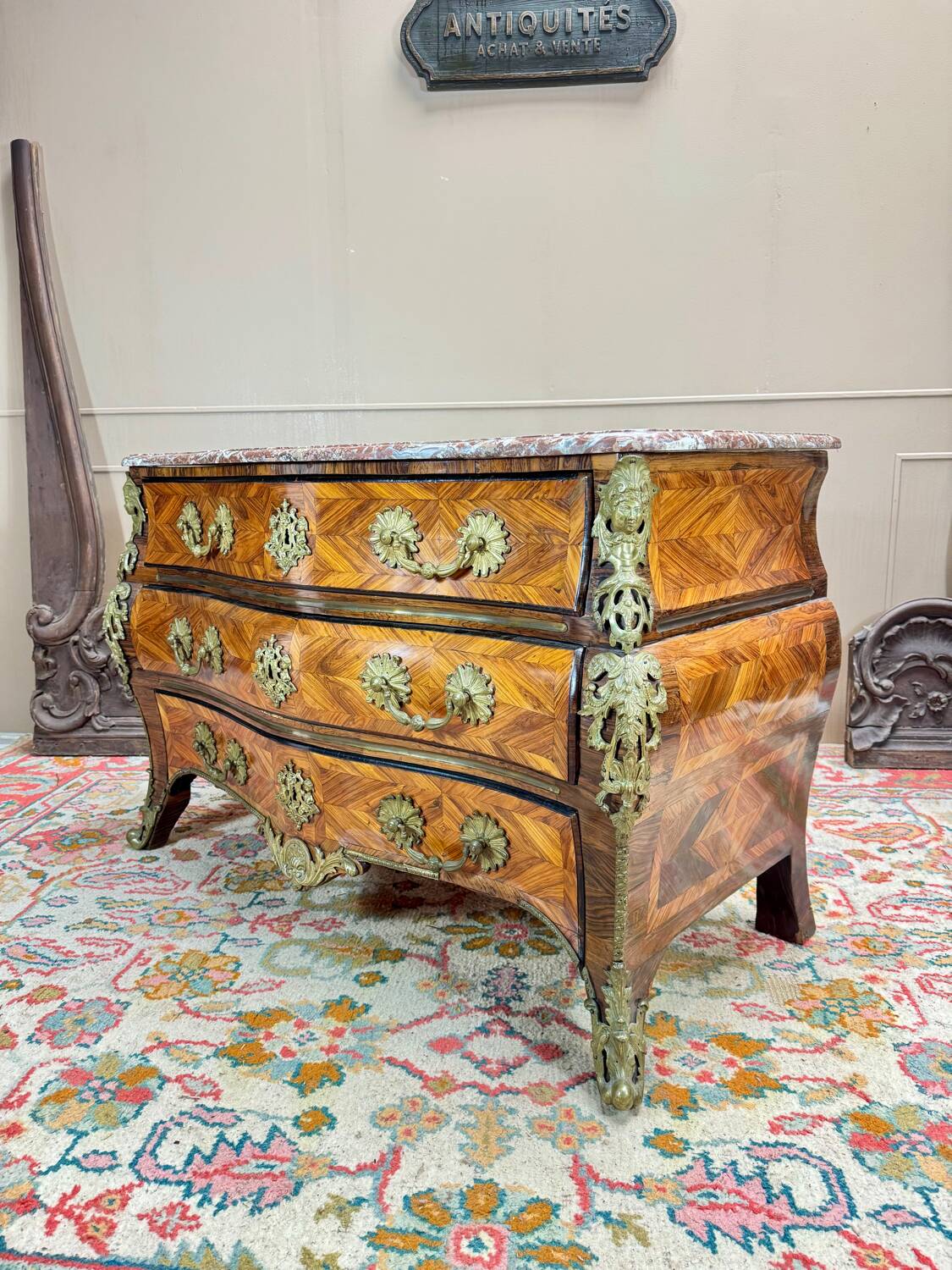Commode tombeau En Marqueterie D’époque Régence Louis XV XVIII Eme Siècle