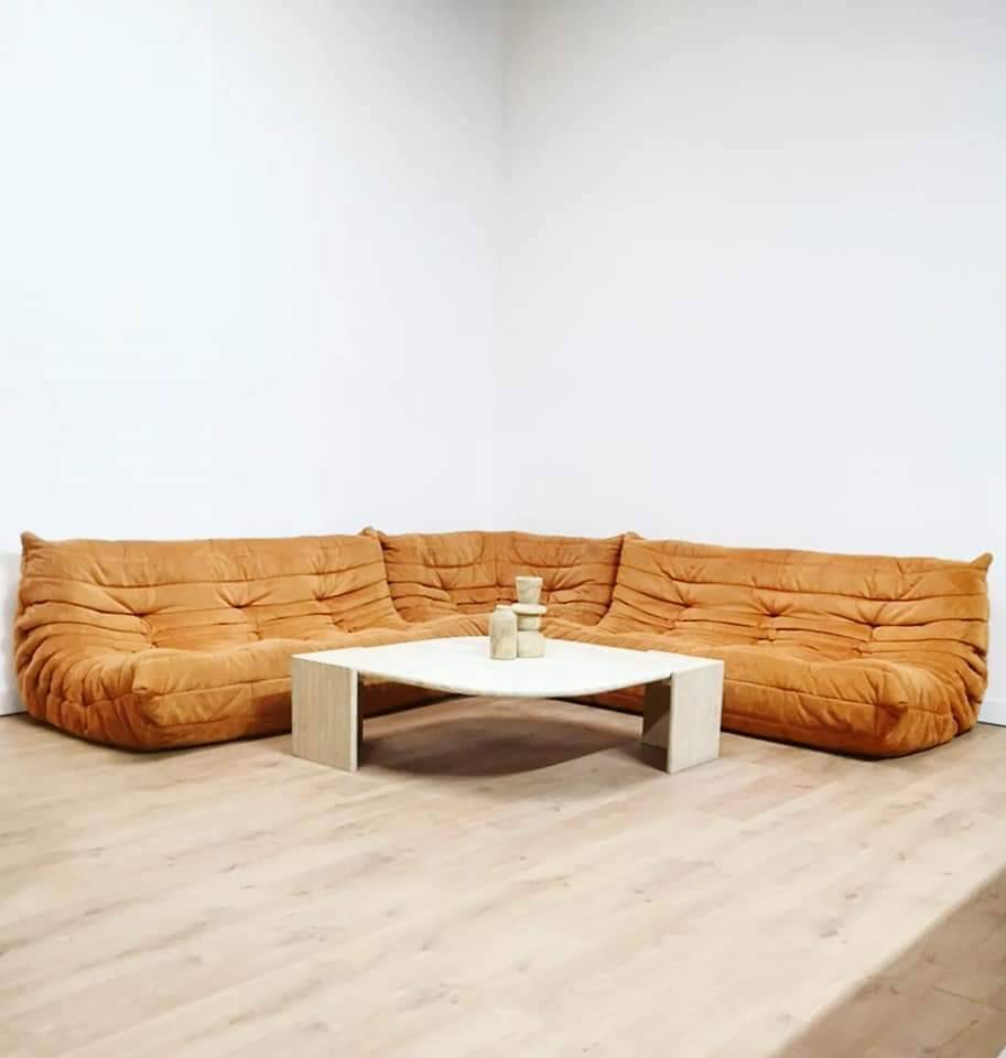 Togo corner armchair in "peach skin" by Michel Ducaroy for Ligne Roset