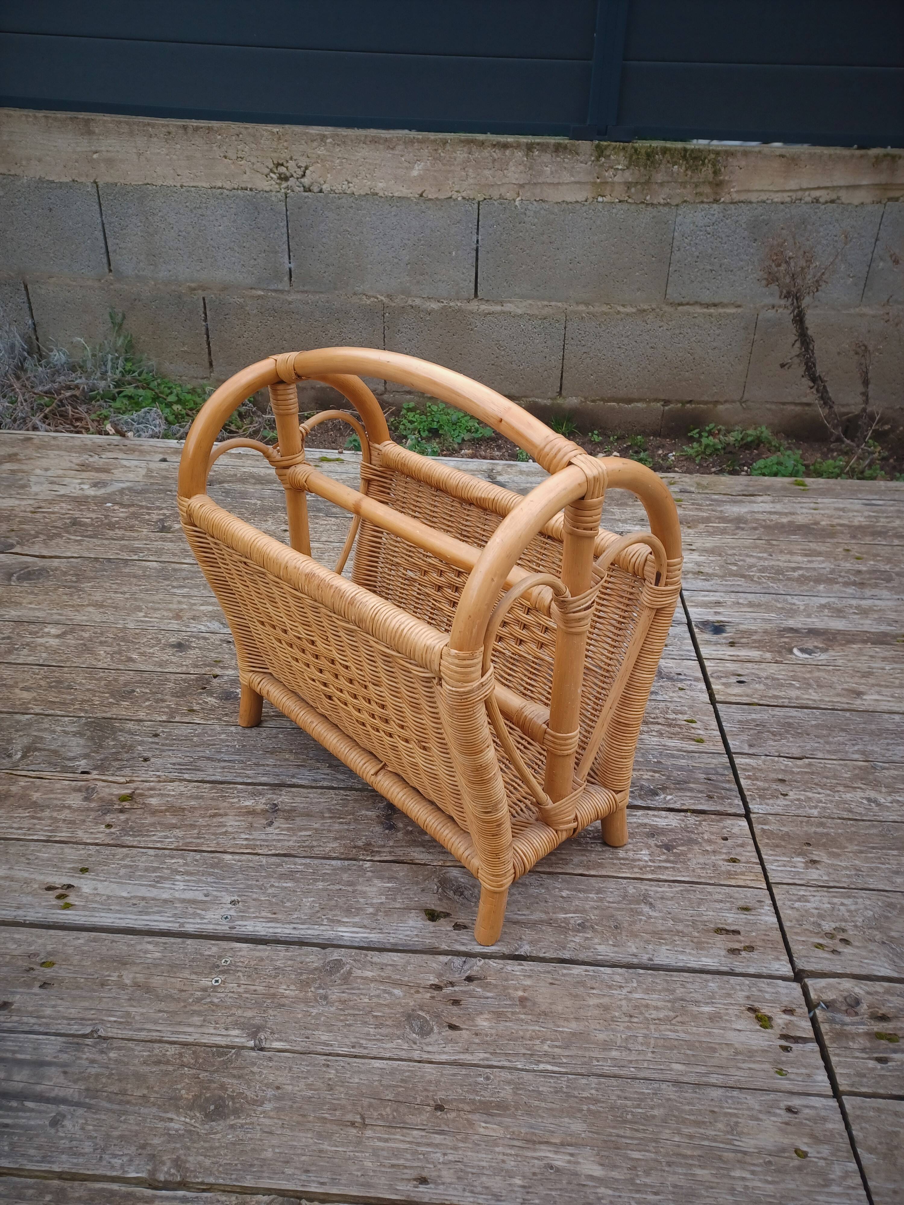 Vintage bamboo and rattan magazine rack -