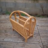 Vintage bamboo and rattan magazine rack -