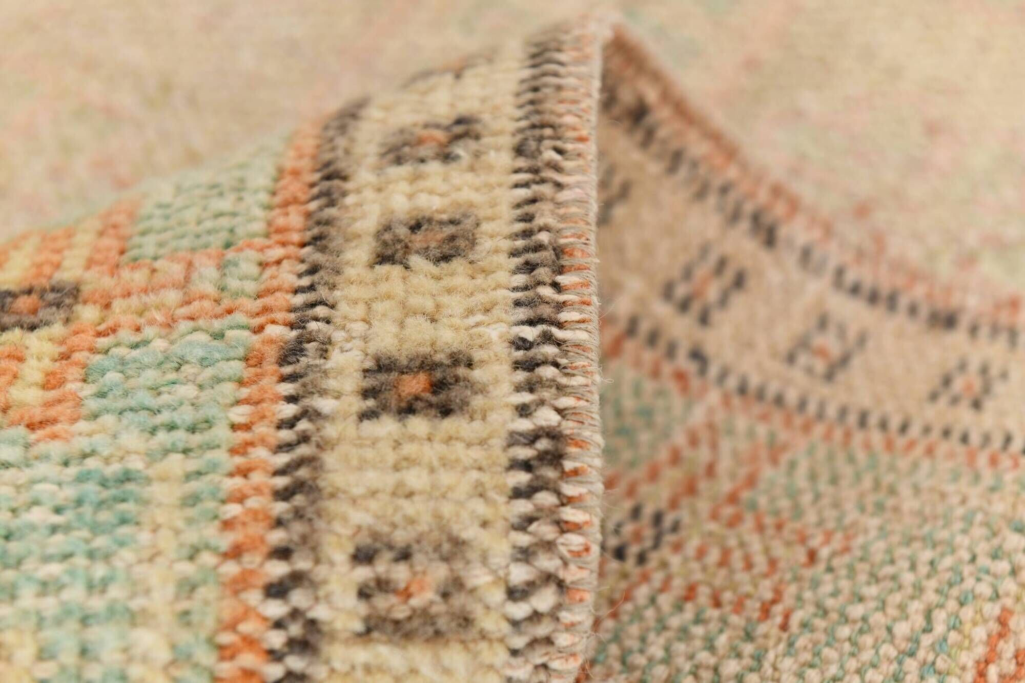 Tapis de couloir vintage turc crème et marron