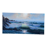 Grand tableau de Yvan Le Dantec, effet de lumière sur mer agitée, Bretagne