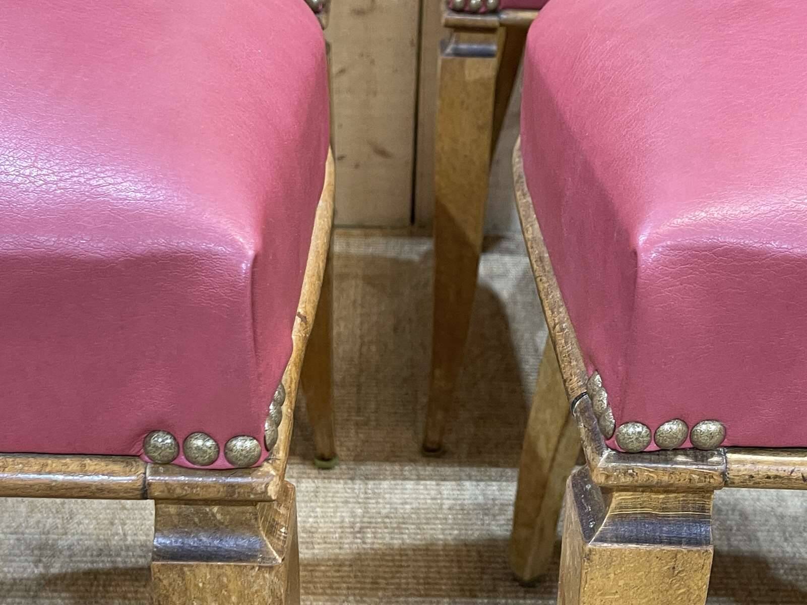 Set of 6 beech chairs with skai in the style of Jules Leleu.