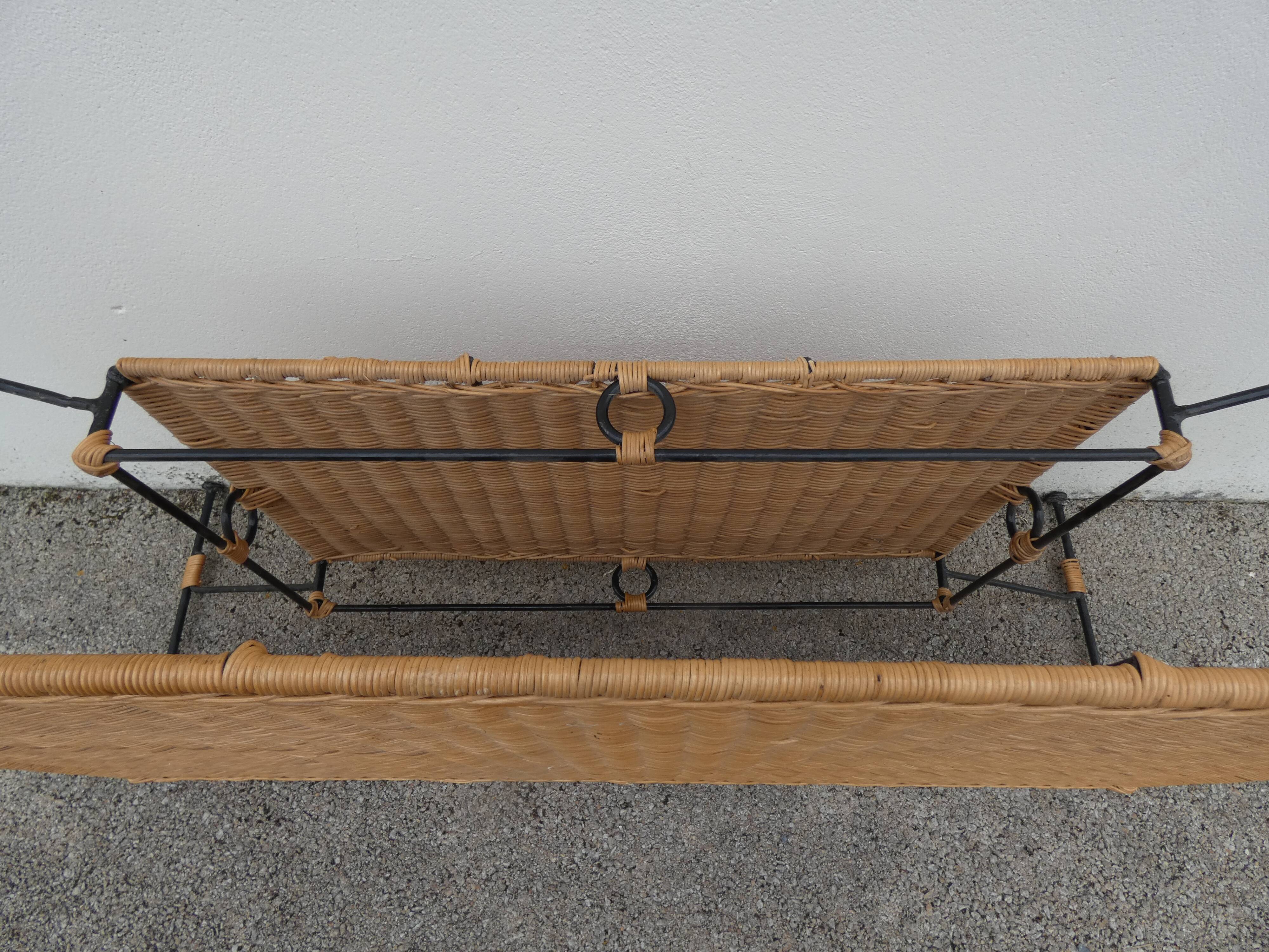 Vintage rattan and metal coffee table