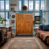 Vintage solid oak cross-braced wardrobe 1940
