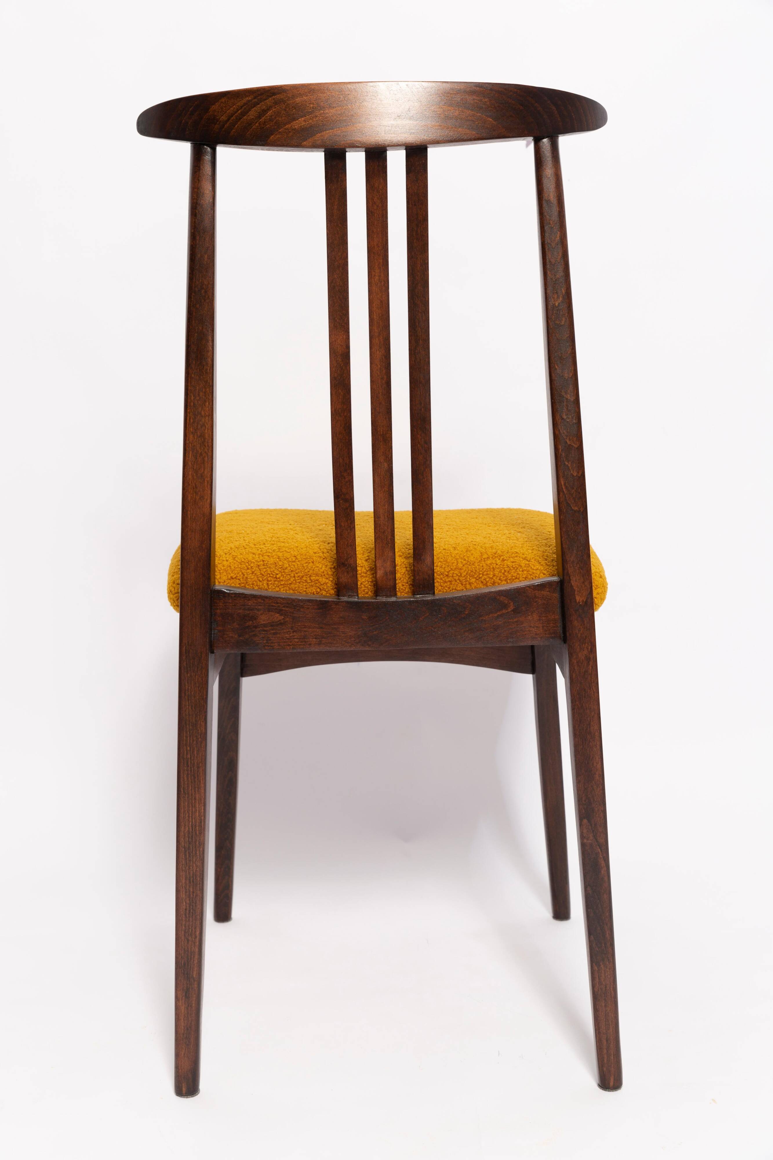 Beech chair with ochre boucle upholstery in mid-century style, Mr. Zielinski, Europe, 1960s.