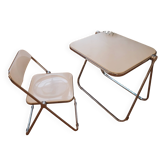 Vintage lot design – Platone table + white Plia chairs – Anonima Castelli