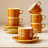 6 cups with sub-cups - vintage pattern - Hornsea England model Saffron