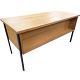 Vintage wooden desk with black steel frame