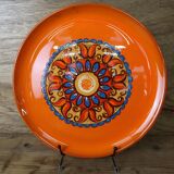 Vintage 70's orange ceramic cake plate