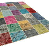 Hand-knotted oriental overdyed 205 cm x 300 cm multicolor patchwork carpet