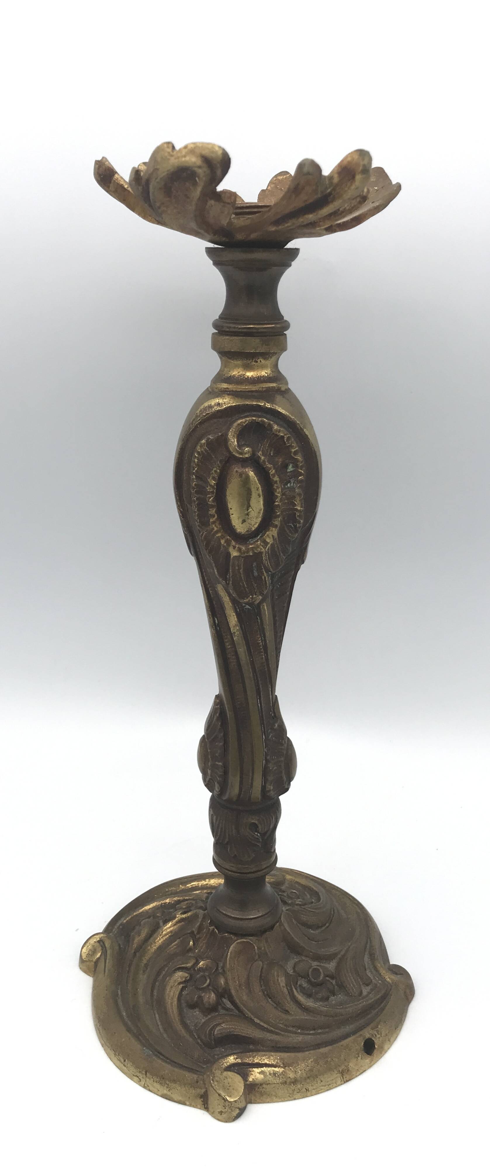 Old gilded bronze lamp base with Louis XV style rocaille decoration