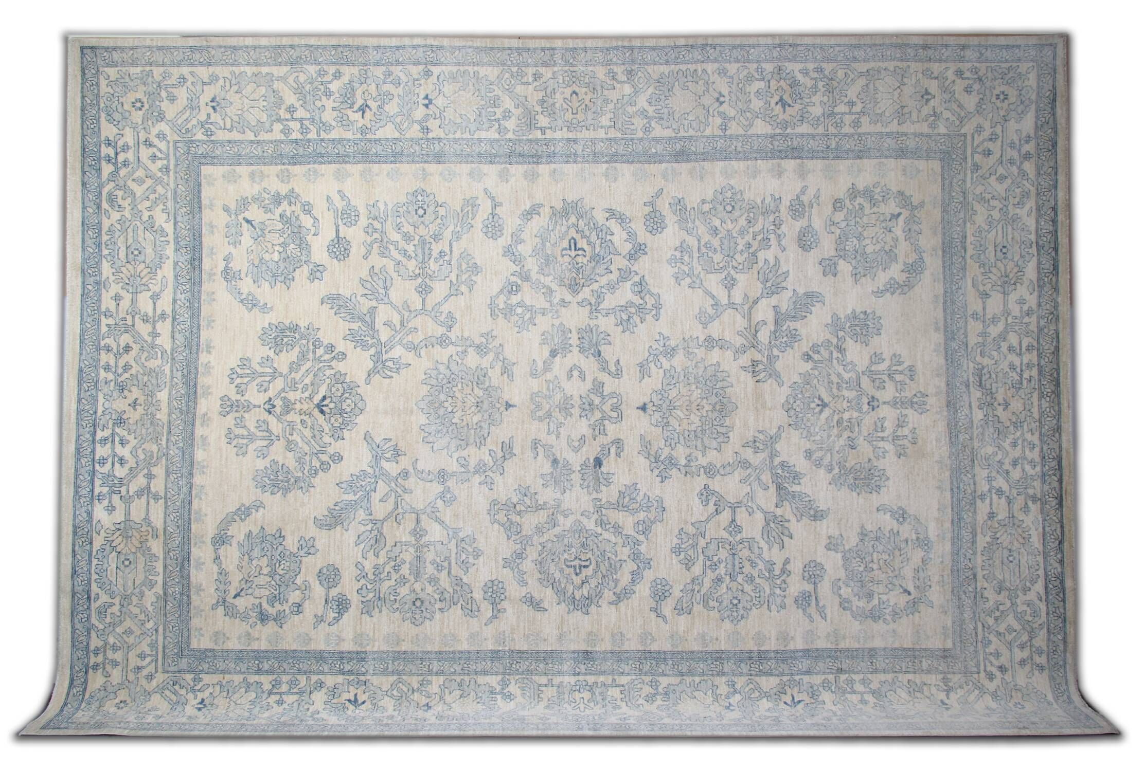Handknotted Light Blue Rug Cream Oversize Floral Zeigler Carpet Home Interi