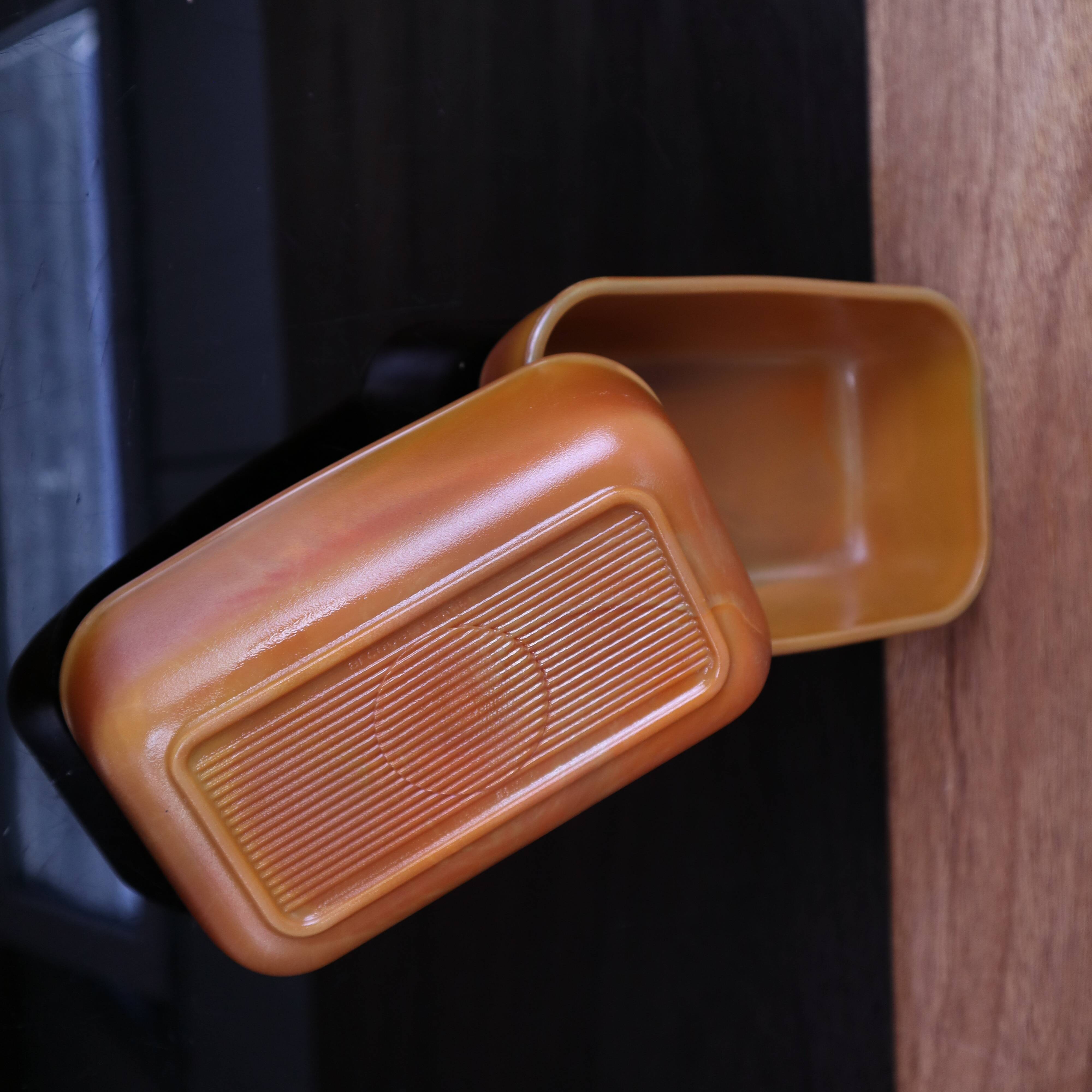 Tempered glass butter dishes Arcopal volcanic 70's