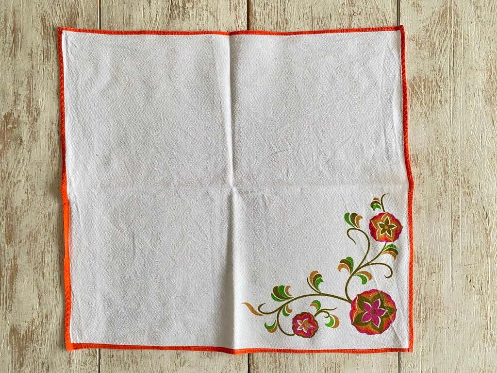 Set of 6 towels 70's printed "multicolored flowers" - cotton - 47X42 cm