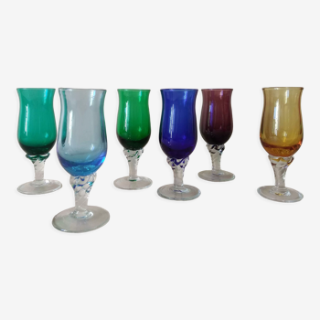 6 glasses on colorful feet Murano 60s