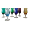 6 glasses on colorful feet Murano 60s