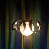 Glass and chrome metal pendant light from the 70s