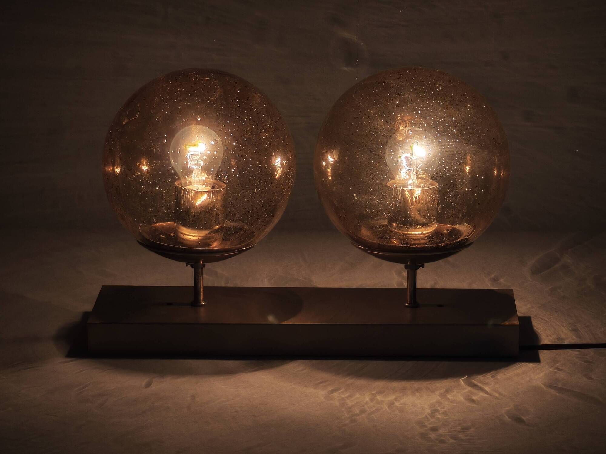 1970s Space Age Amber Glass Double Wall Lamp, Kamenický Šenov
