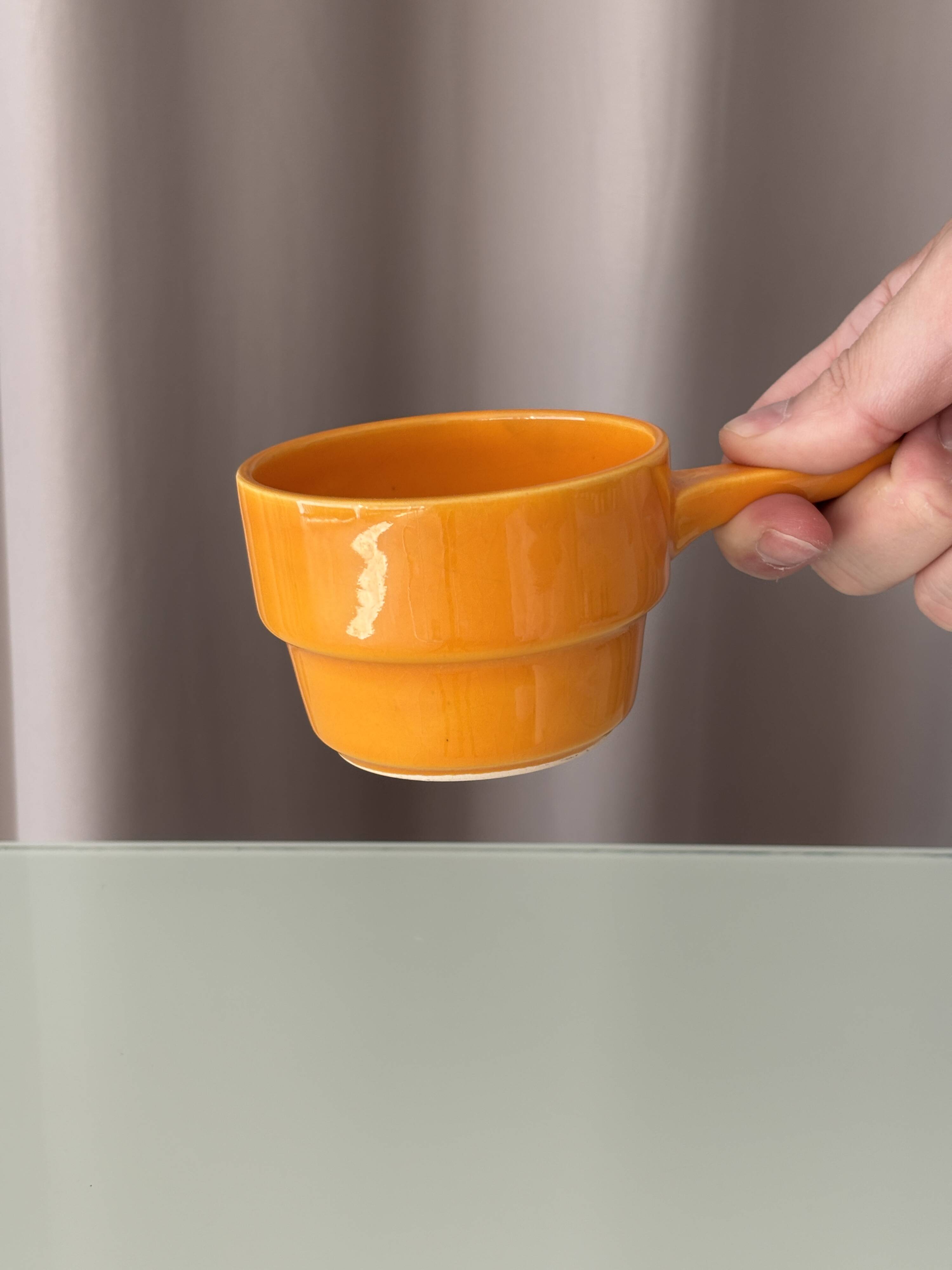 Set of 8 Vintage Stackable Ceramic Coffee Cups with Handles – 1970s
