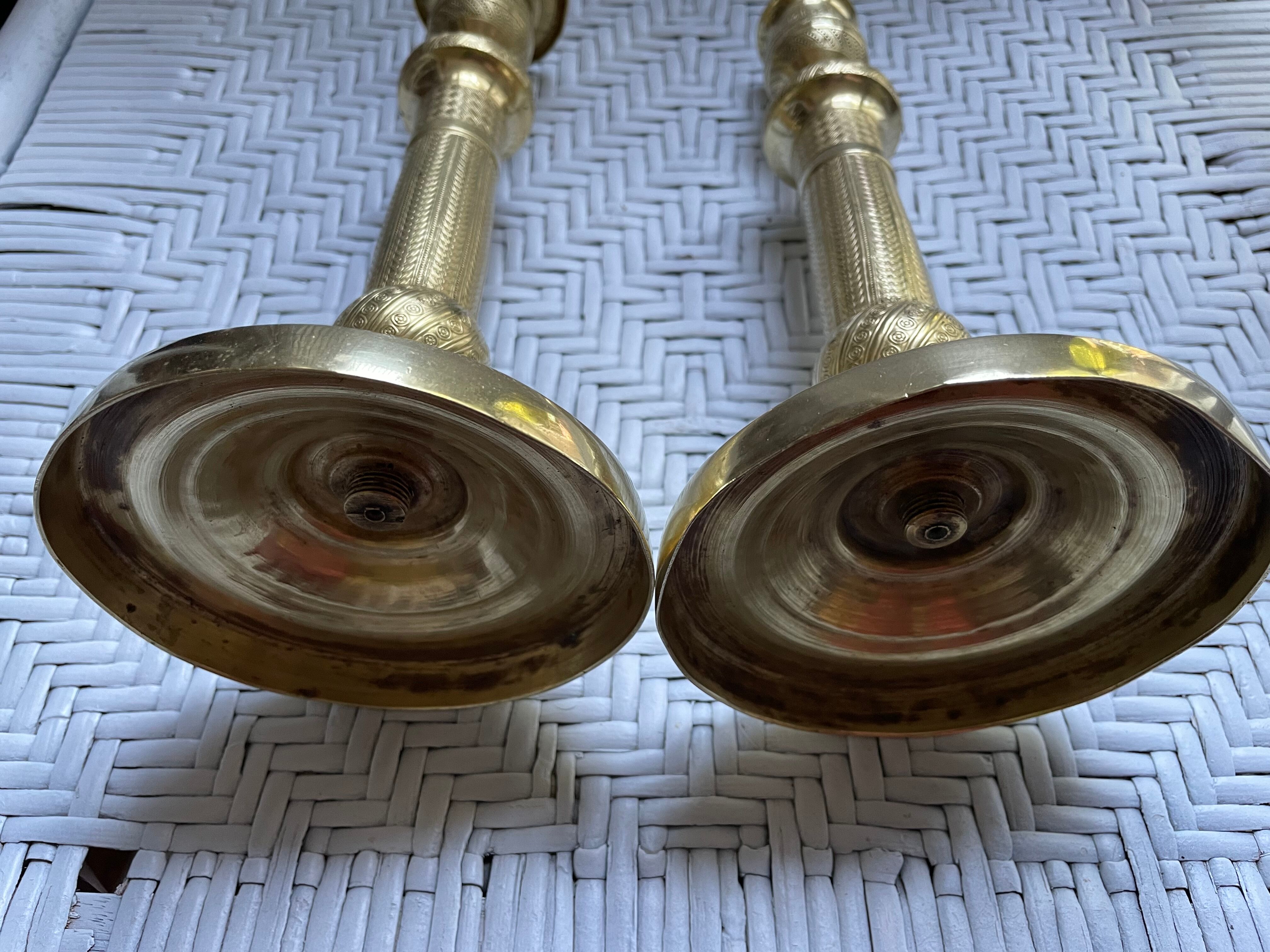 Pair of torch candle holders in chiseled gilded bronze XIXEME