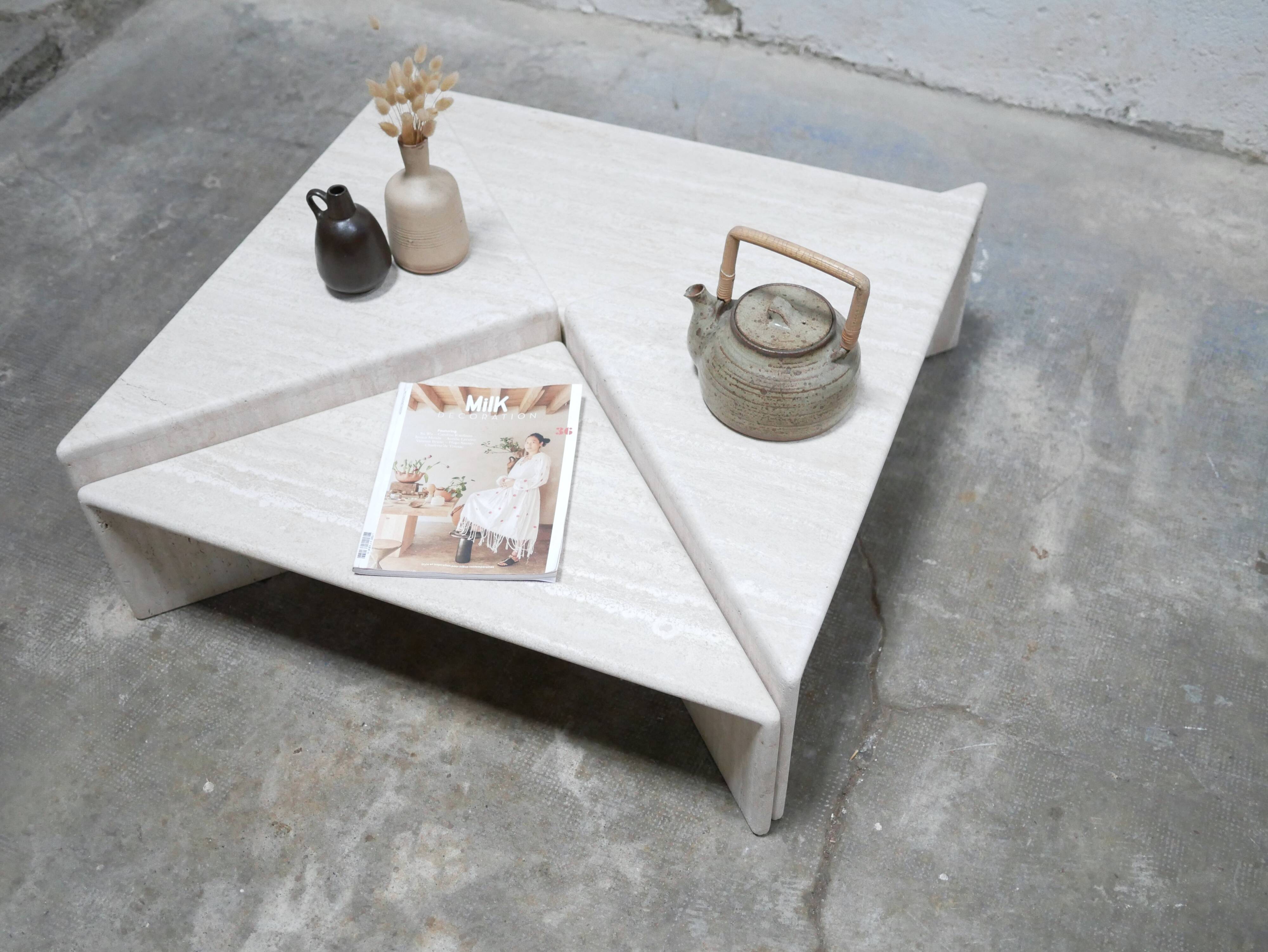 Vintage travertine coffee table published by Roche Bobois