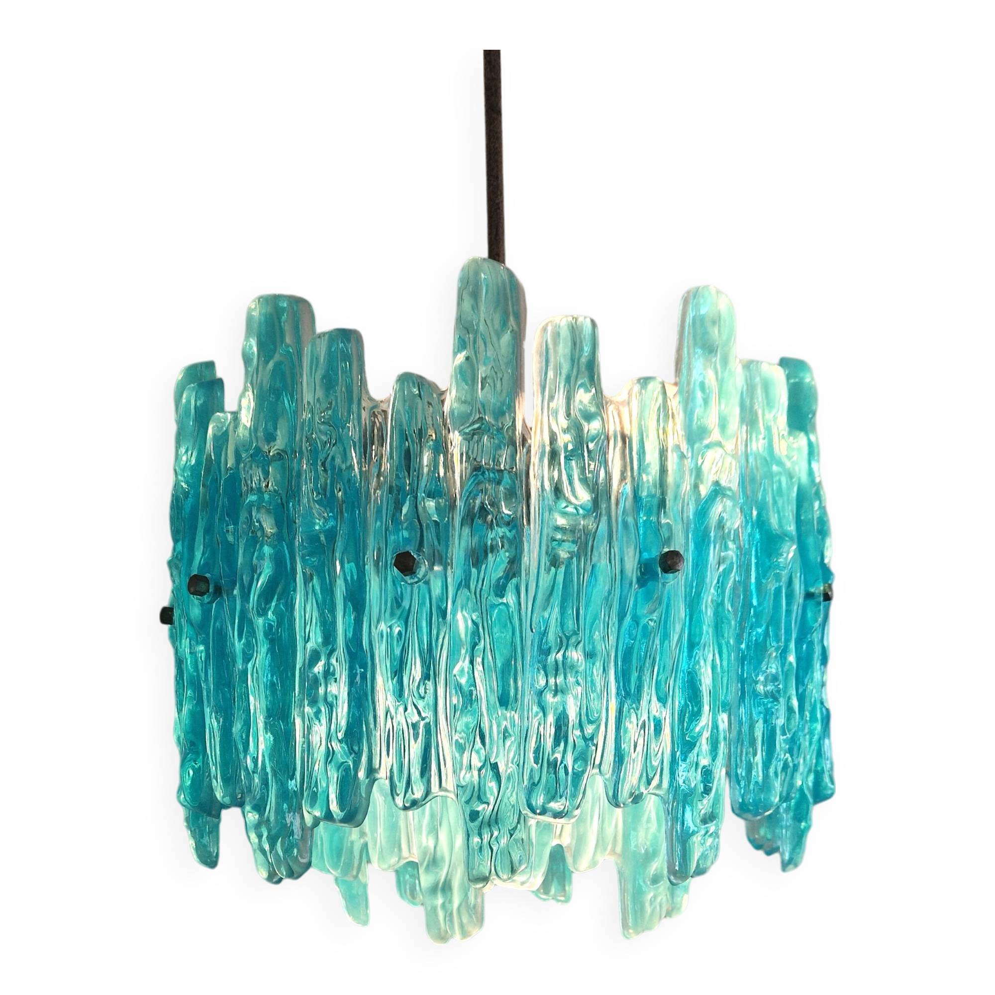 Turquoise lucite vintage pendant lamp, 1970's