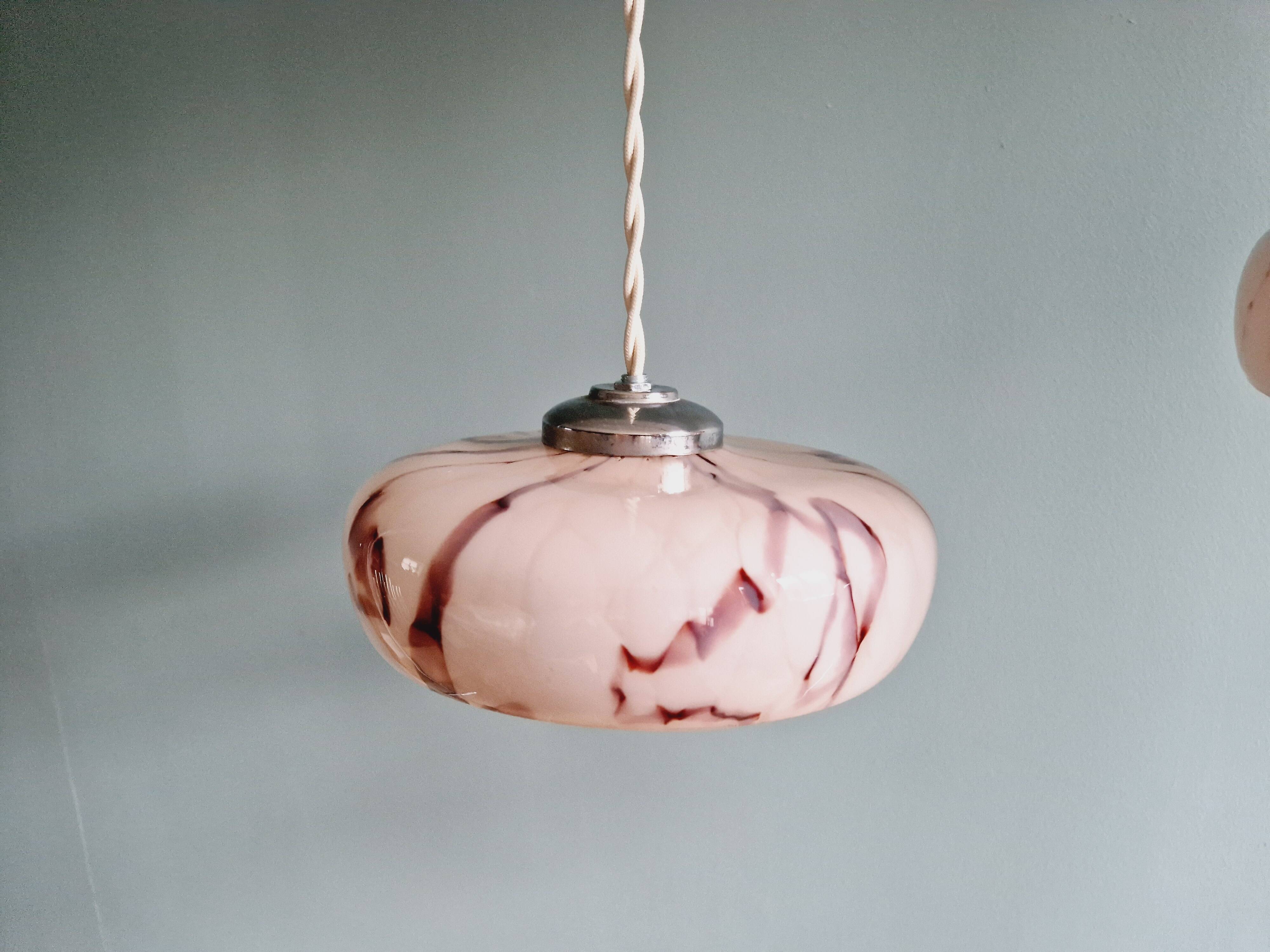 Set of 3 pendants in pink marbled opaline